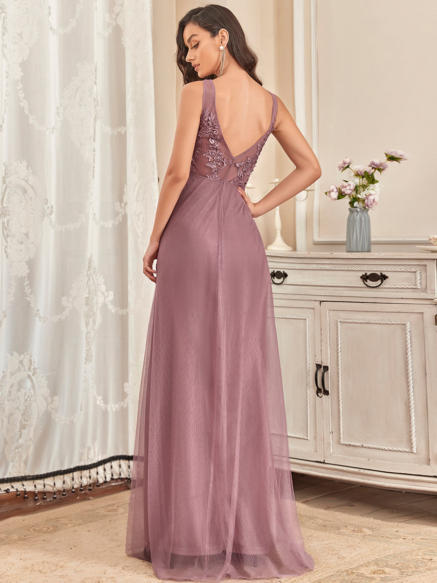 Taille personnalisée robe de soirée élégante sans manches en tulle fluide #couleur_Orchidee