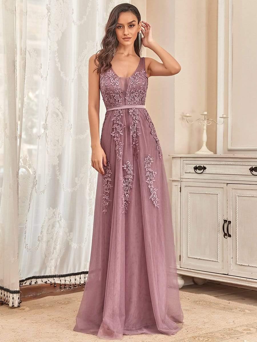 Robe de soirée élégante sans manches en tulle fluide #Couleur_Orchidee