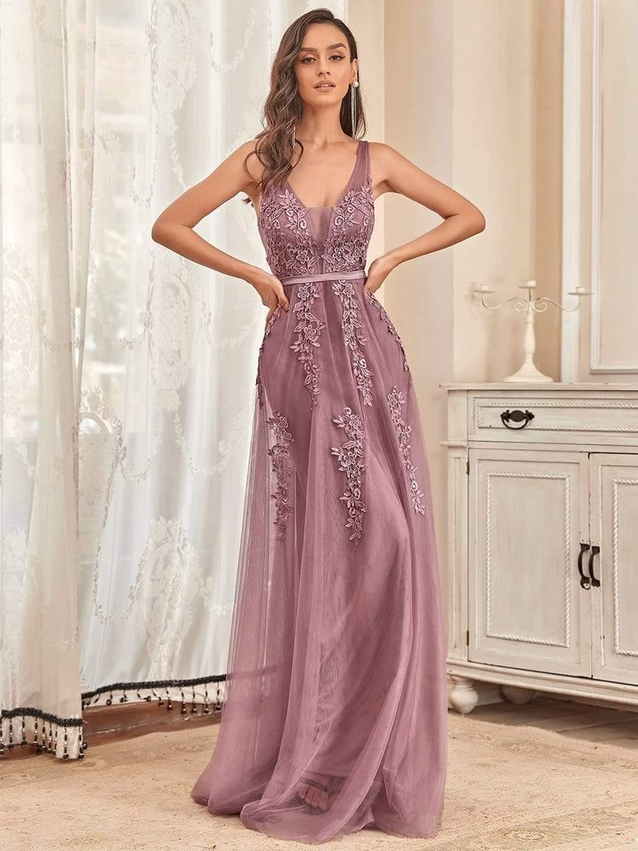 Robe de soirée élégante sans manches en tulle fluide #Couleur_Orchidee
