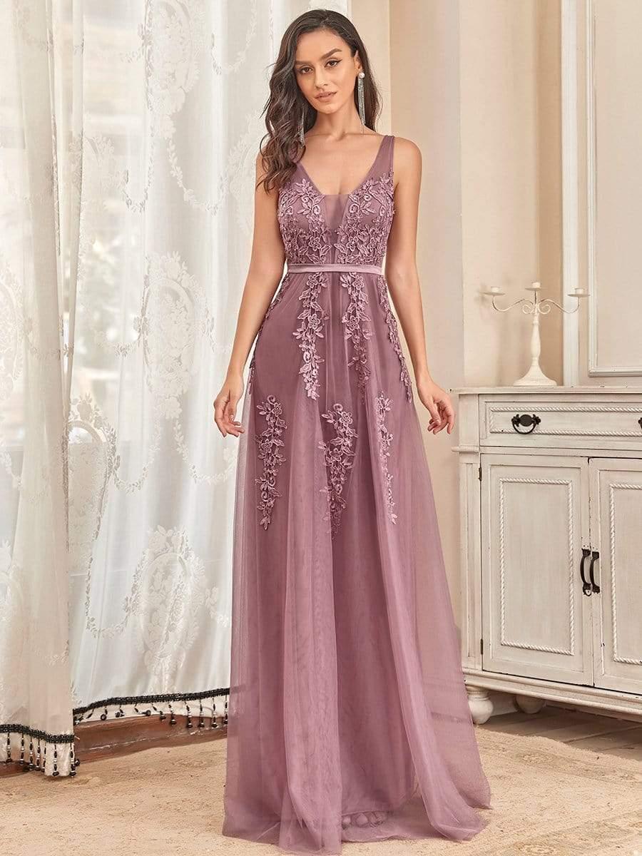 Robe de soirée élégante sans manches en tulle fluide #Couleur_Orchidee