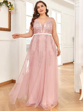 Robe de soirée en tulle fluide sans manches avec appliques élégantes de grande taille #Couleur_Rose