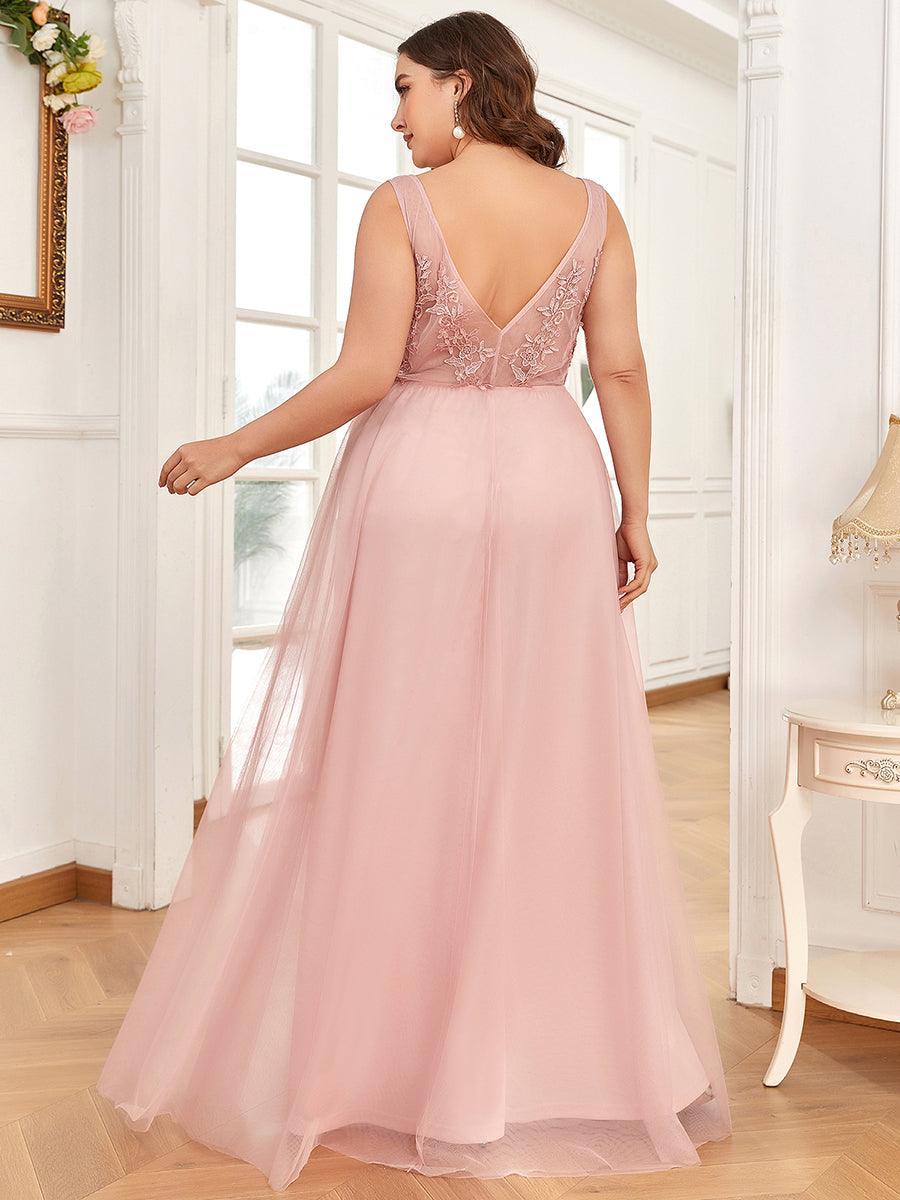 Robe de soirée élégante sans manches en tulle fluide #Couleur_Rose
