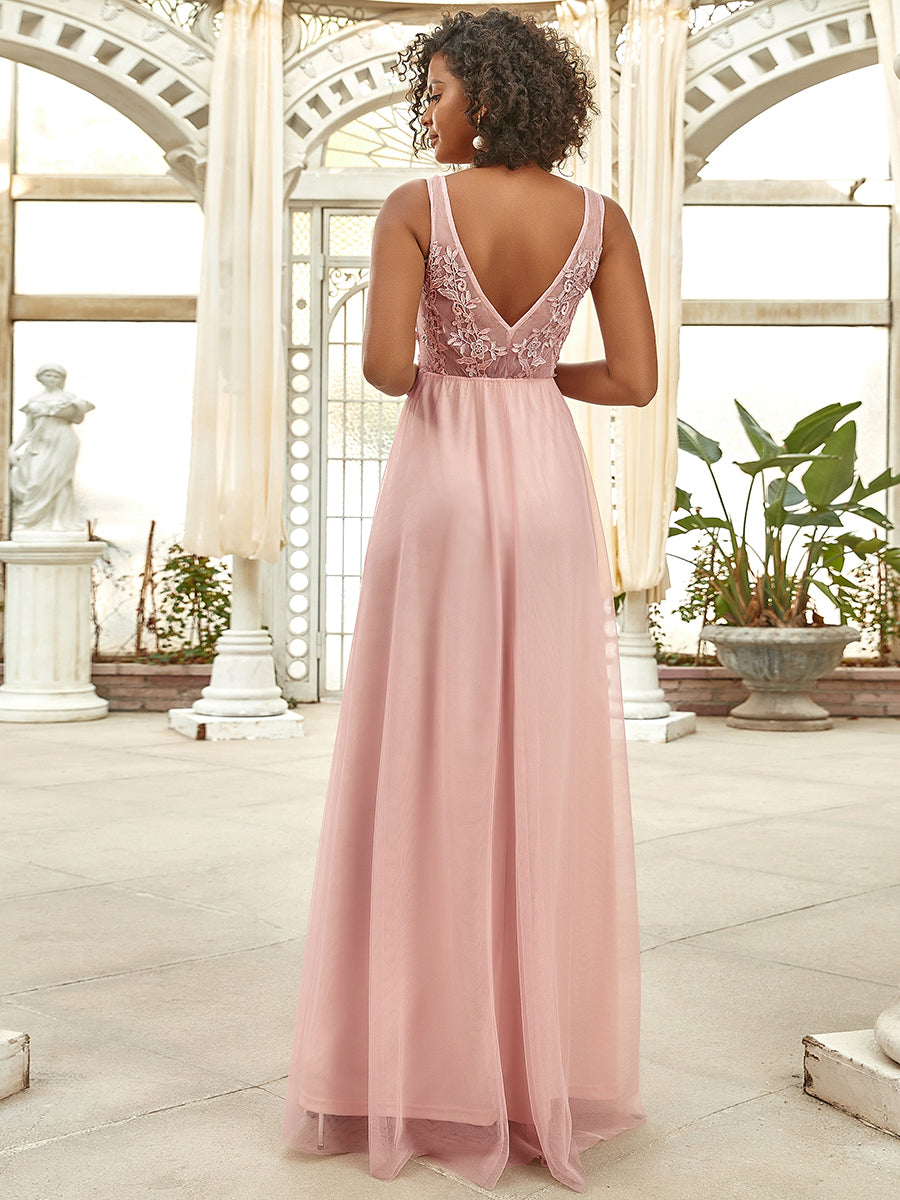 Taille personnalisée robe de soirée élégante sans manches en tulle fluide #couleur_Rose