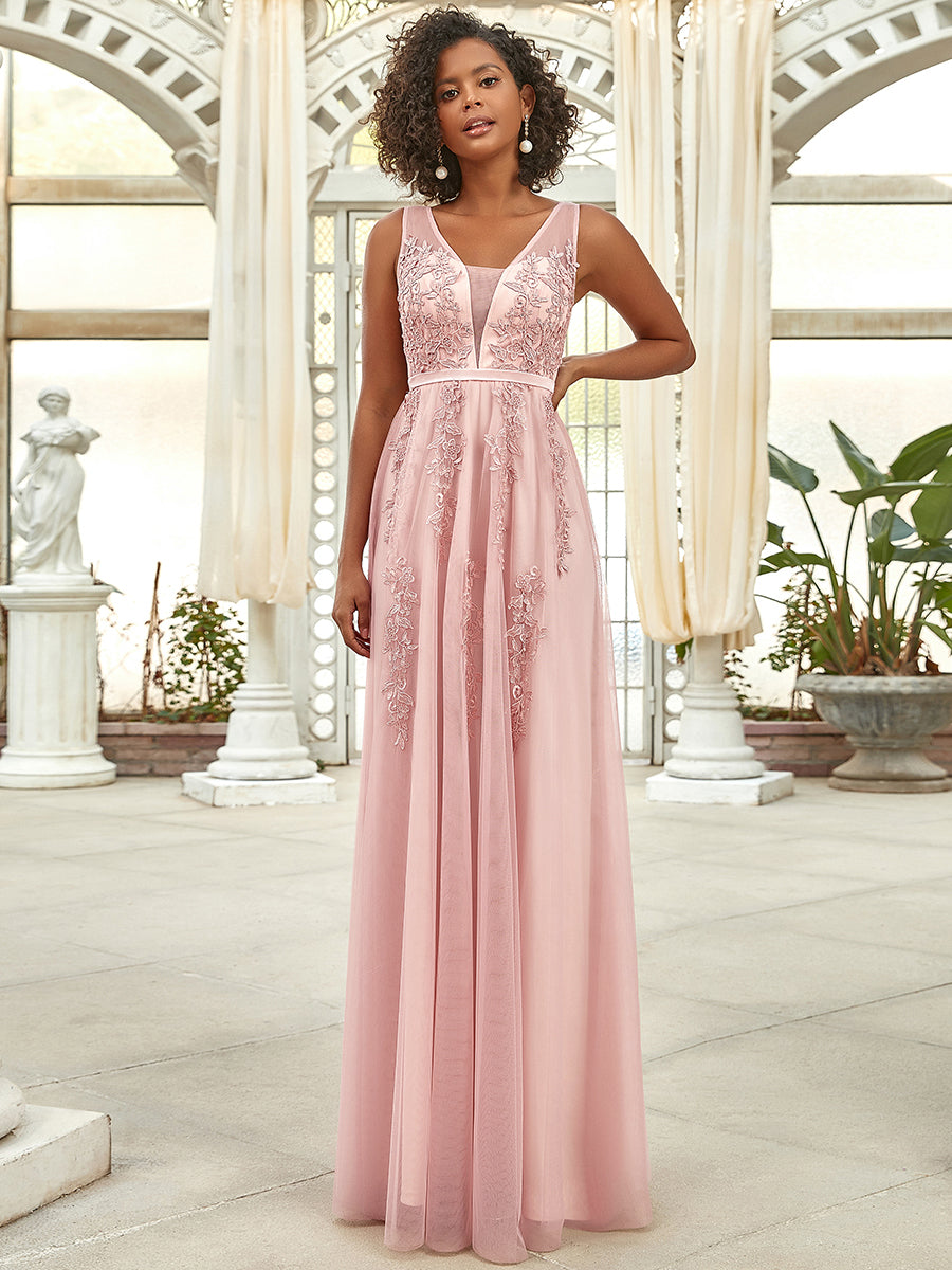 Taille personnalisée robe de soirée élégante sans manches en tulle fluide #couleur_Rose