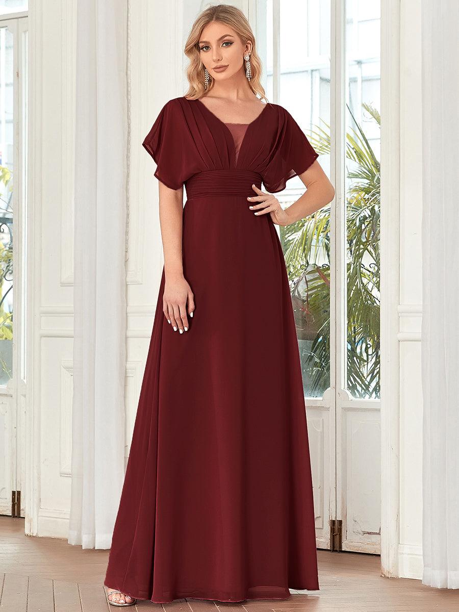 Maxi robe de soirée en mousseline de soie taille empire pour femmes #Couleur_Bordeaux