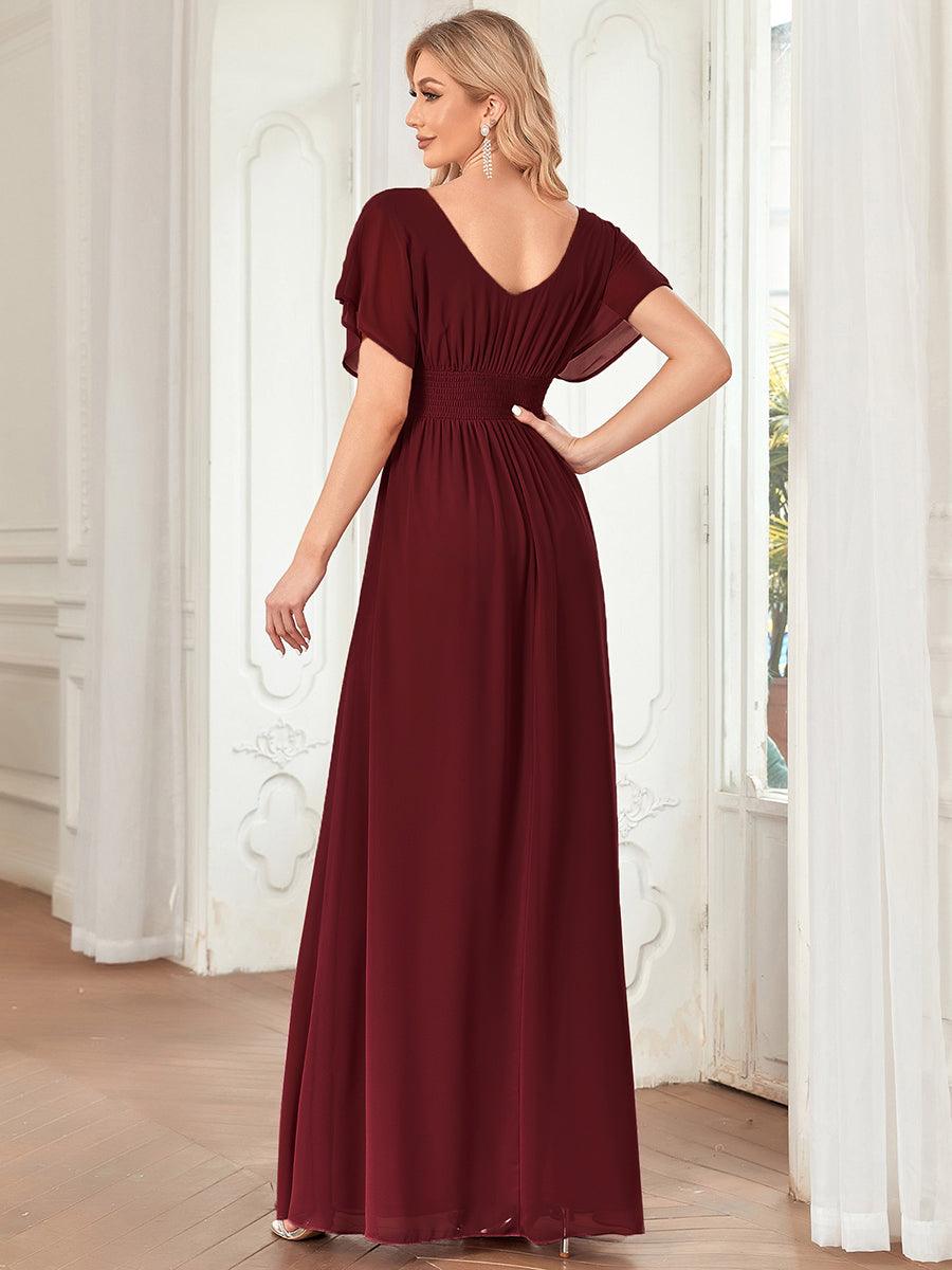 Maxi robe de soirée en mousseline de soie taille empire pour femmes #Couleur_Bordeaux