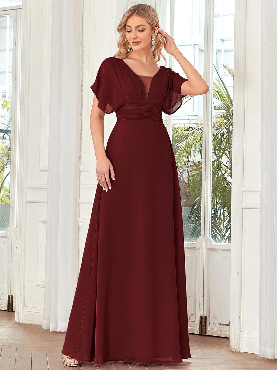 Maxi robe de soirée en mousseline de soie taille empire pour femmes #Couleur_Bordeaux