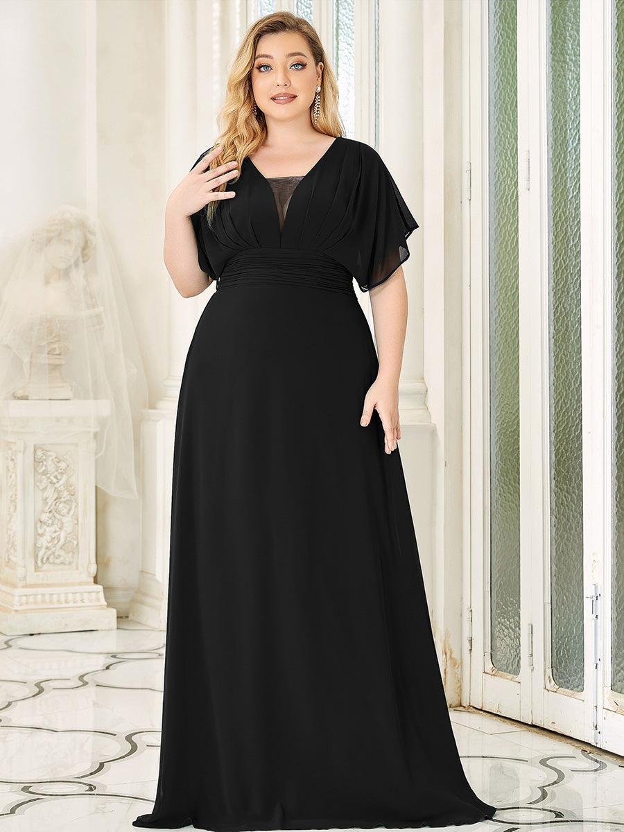 Robe invitée mariage en mousseline de soie A-line #Couleur_Noir
