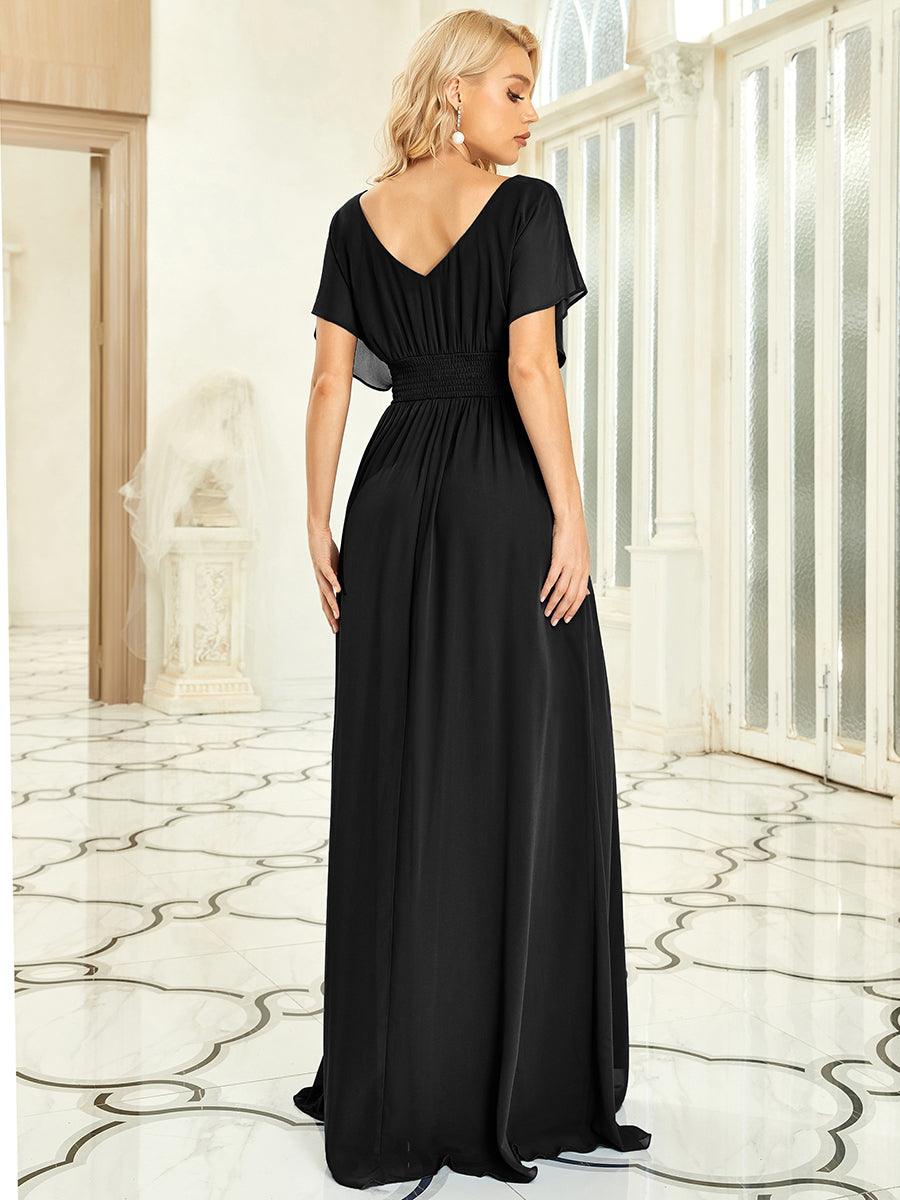 Maxi robe de soirée en mousseline de soie taille empire pour femmes #Couleur_Noir