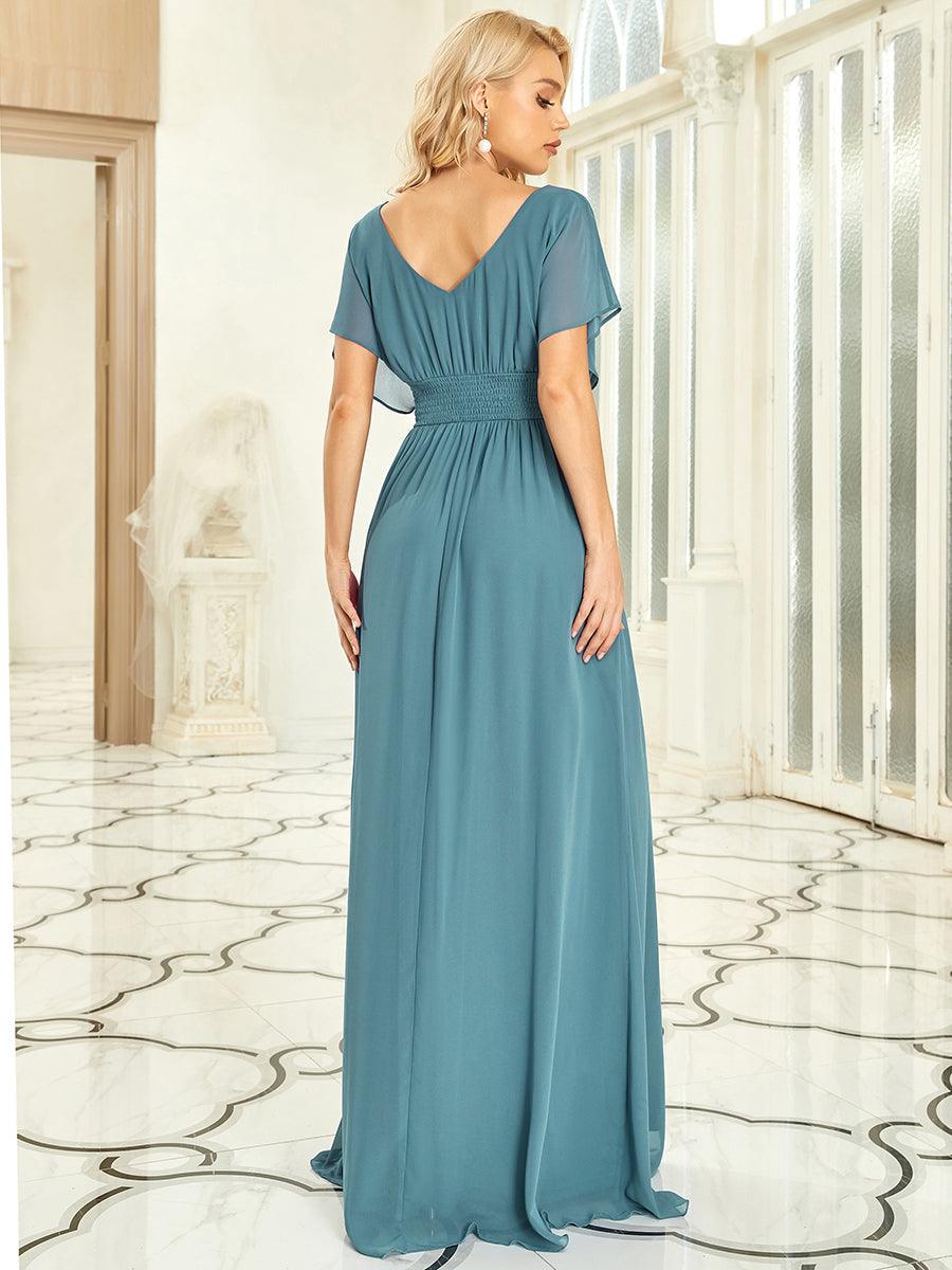 Robe de demoiselle d'honneur longue en mousseline de soie sexy pour femmes #Couleur_Bleu Fume