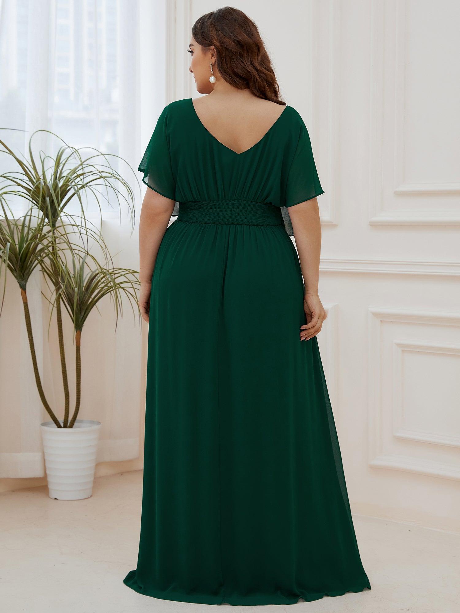 Maxi robe de soirée en mousseline de soie taille empire pour femmes #Couleur_Vert Fonce