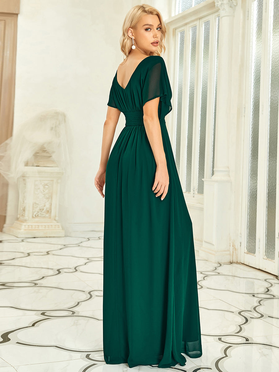 Maxi robe de soirée en mousseline de soie taille empire pour femmes #Couleur_Vert Fonce