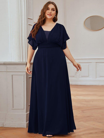 Robe de soirée longue grande taille en mousseline à taille empire