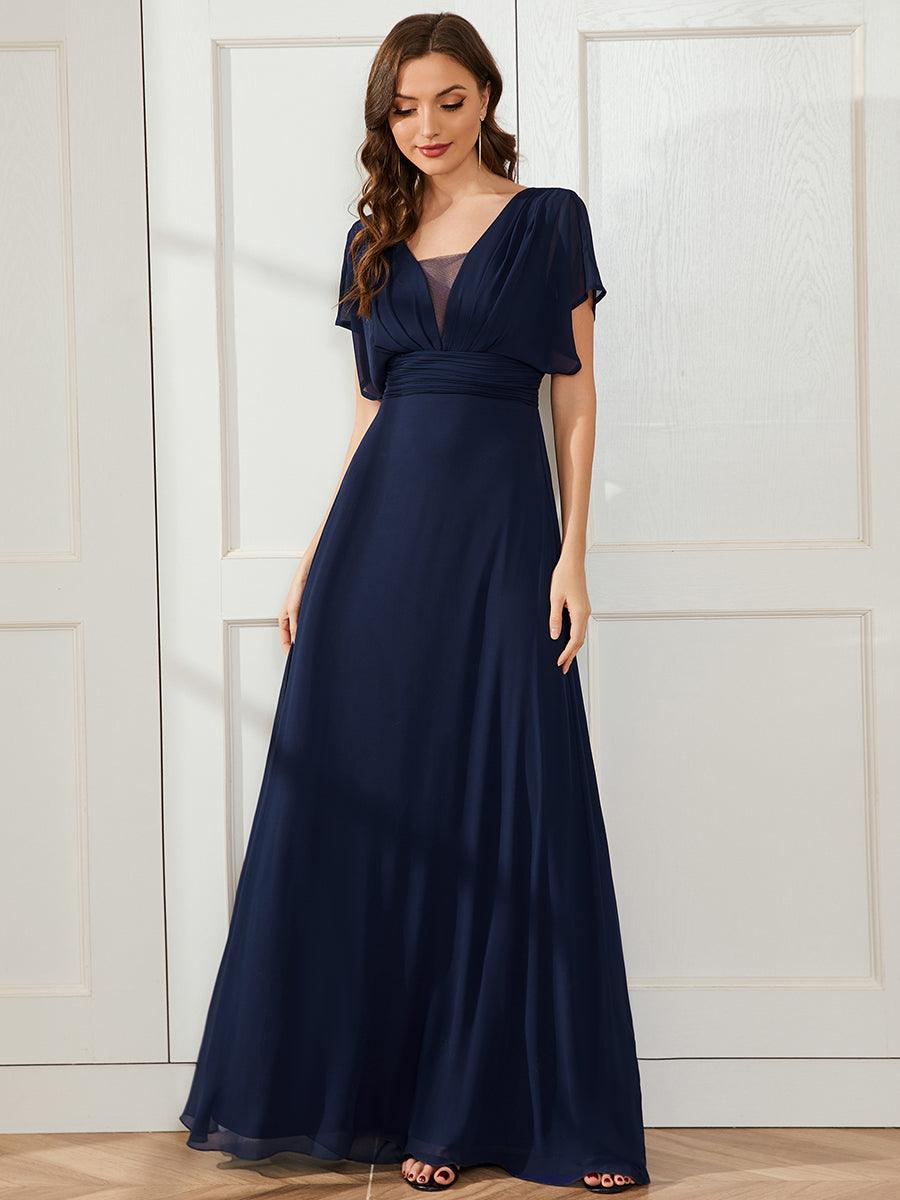 Maxi robe de soirée en mousseline de soie taille empire pour femmes #Couleur_Bleu Marine