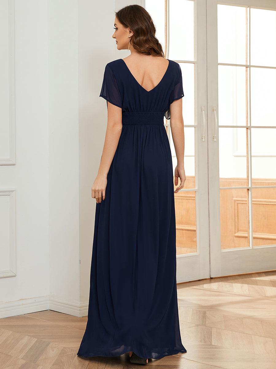 Robe invitée mariage en mousseline de soie A-line #Couleur_Bleu Marine