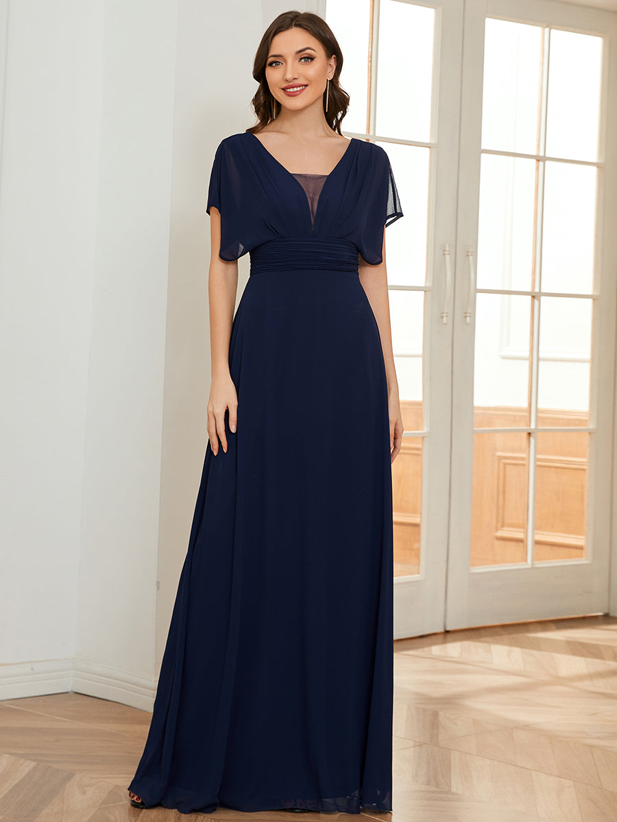 Maxi robe de soirée en mousseline de soie taille empire pour femmes #Couleur_Bleu Marine