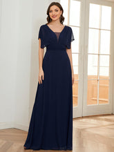 Robe invitée mariage en mousseline de soie A-line #Couleur_Bleu Marine