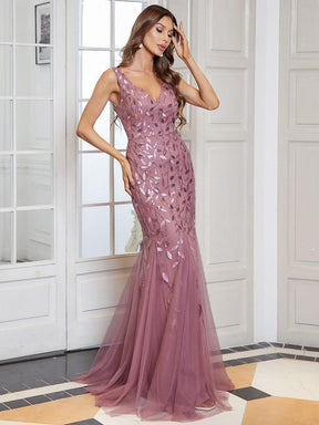 Taille personnalisée Robe de soirée Longue Sexy en sequins col en V pour femmes