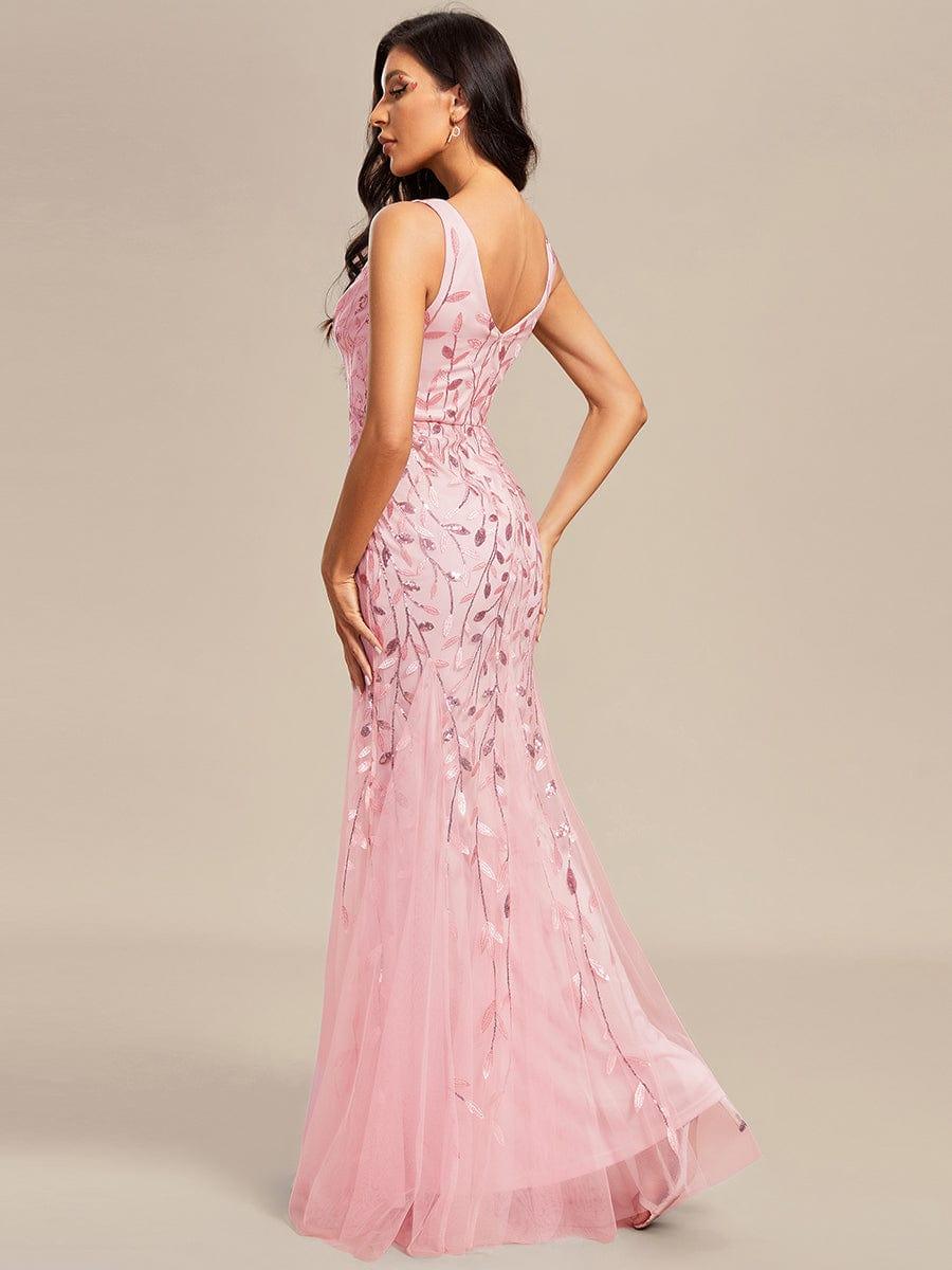 Taille personnalisée Robe de soirée Longue Sexy en sequins col en V pour femmes #Couleur_Rose