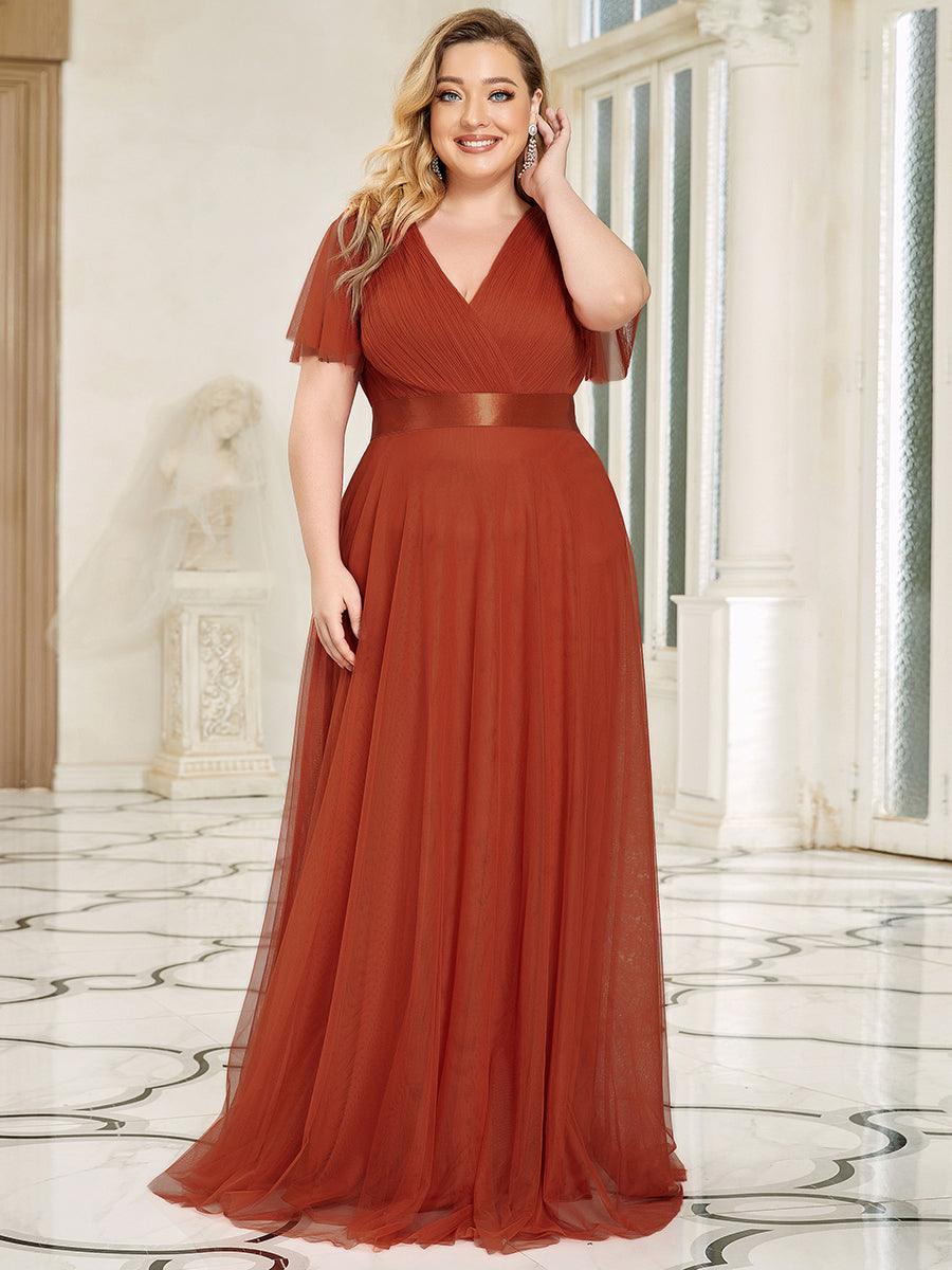 Robe de demoiselle d'honneur grande taille pour femmes avec manches courtes