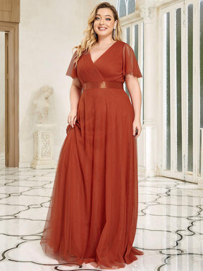 Robe de demoiselle d'honneur grande taille pour femmes avec manches courtes