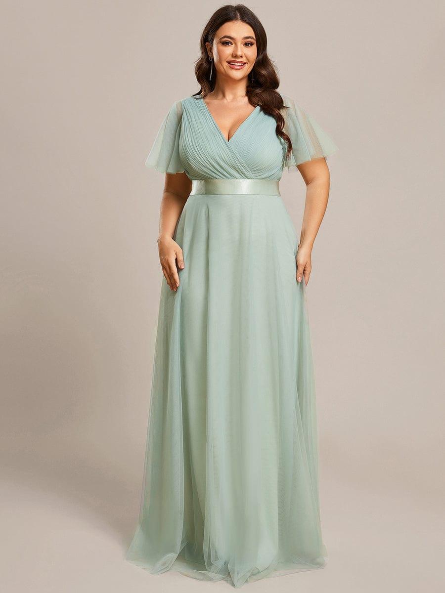 Robe mariage invitée à manches courtes et à double col V pour femmes #Couleur_Menthe Verte