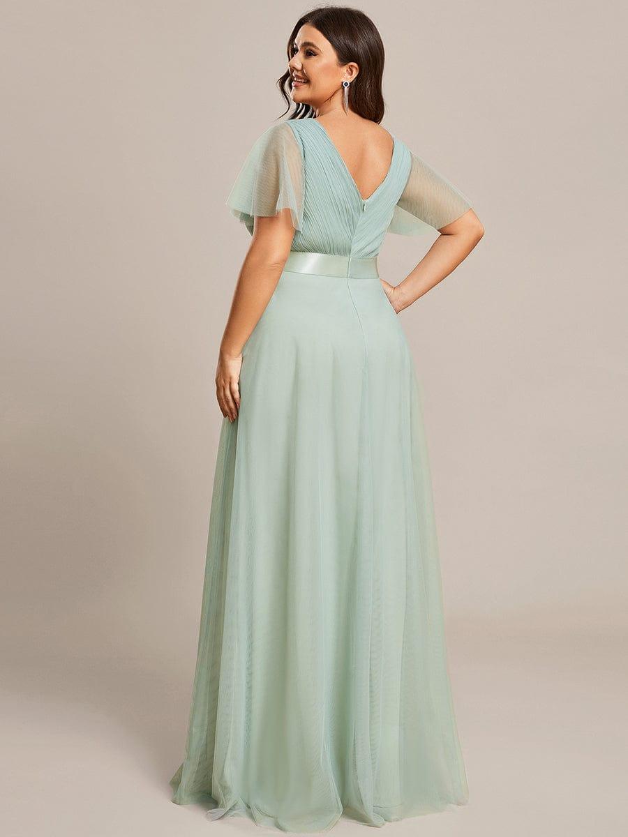 Robe mariage invitée à manches courtes et à double col V pour femmes #Couleur_Menthe Verte