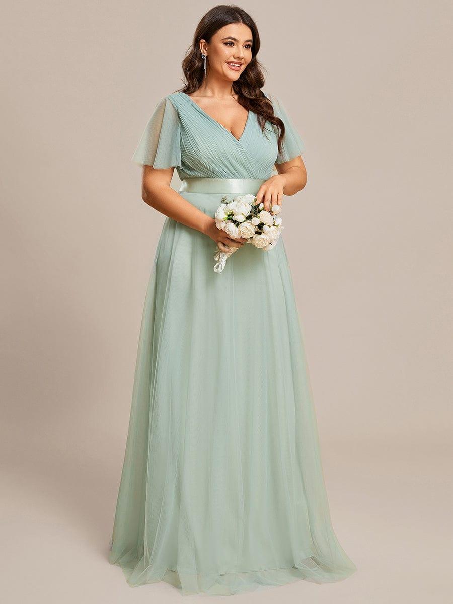 Robe mariage invitée à manches courtes et à double col V pour femmes #Couleur_Menthe Verte