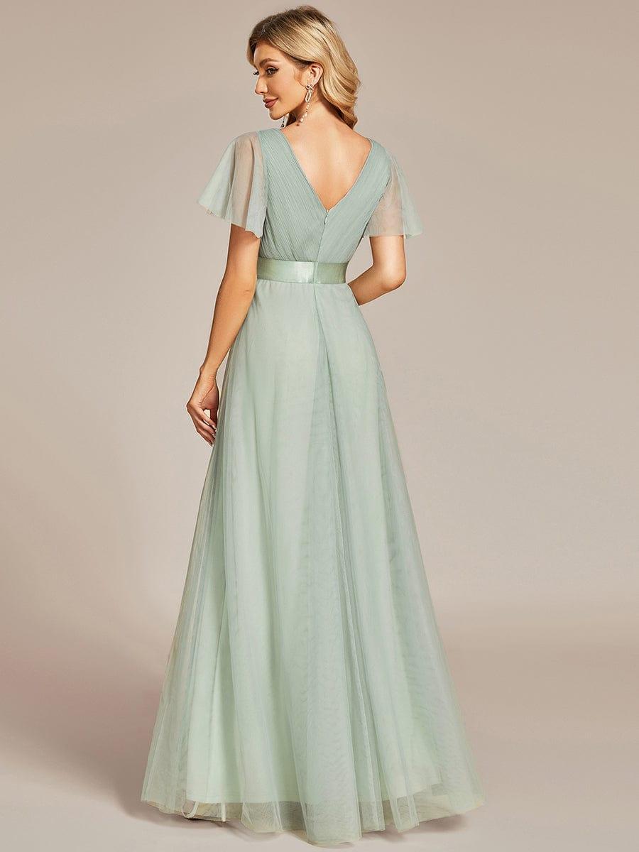 Robe mariage invitée à manches courtes et à double col V pour femmes #Couleur_Menthe Verte