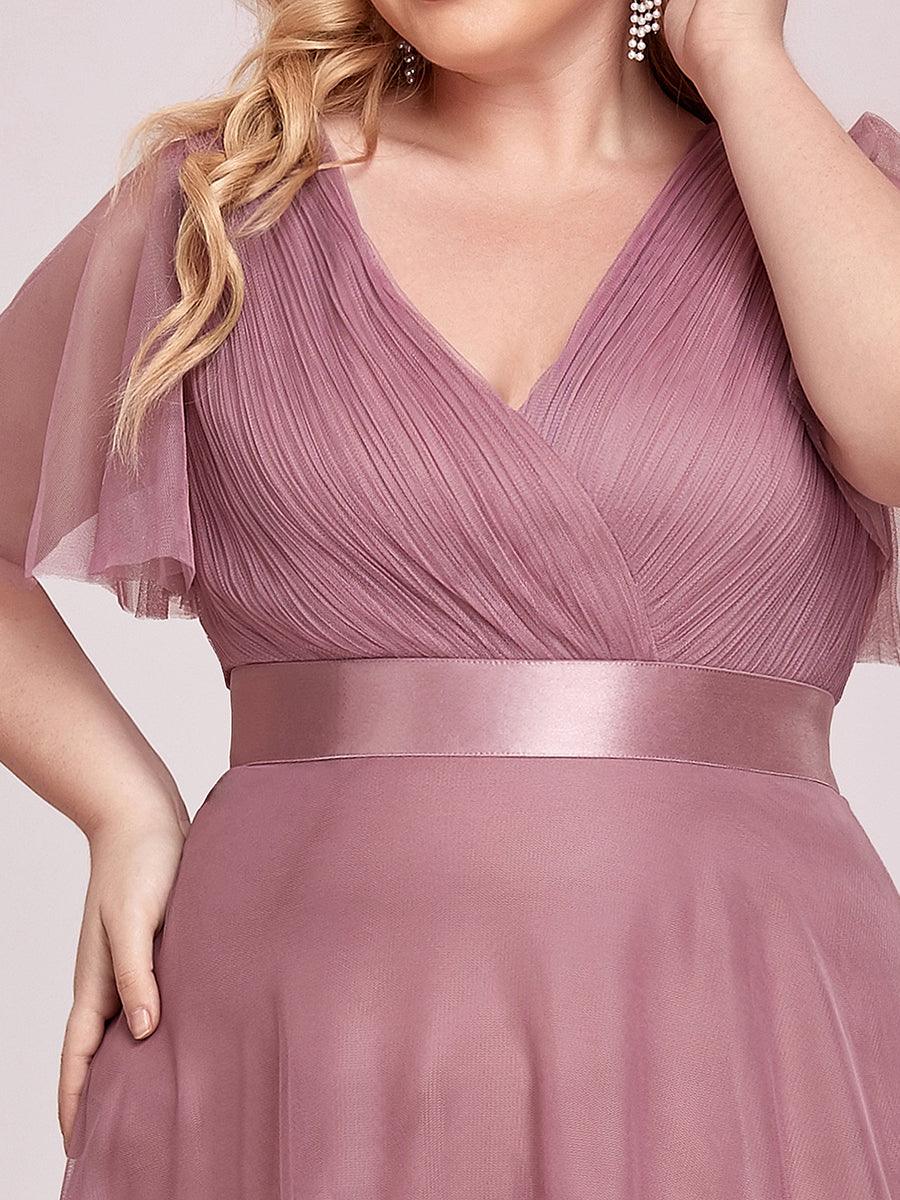 Robe de demoiselle d'honneur grande taille pour femmes avec manches courtes