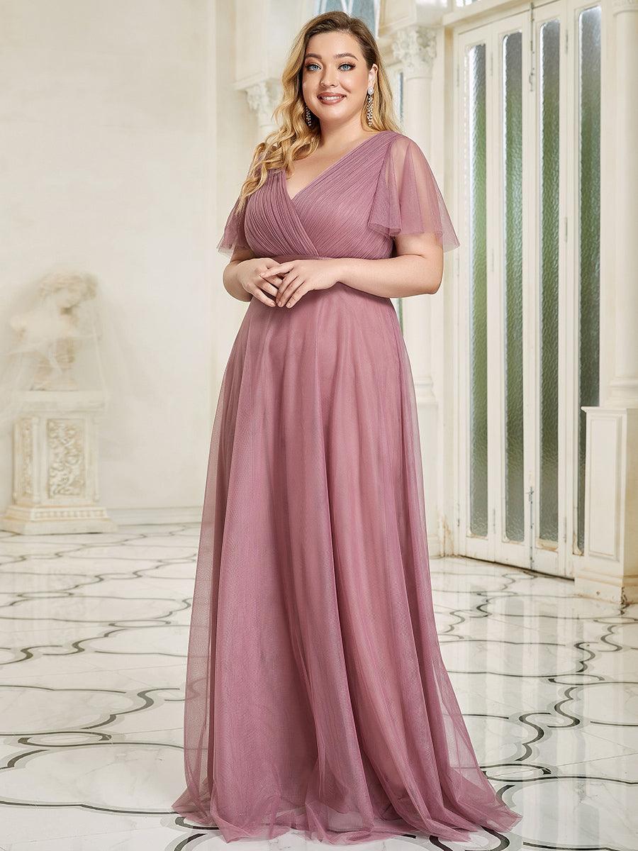 Robe mariage invitée à manches courtes et à double col V pour femmes