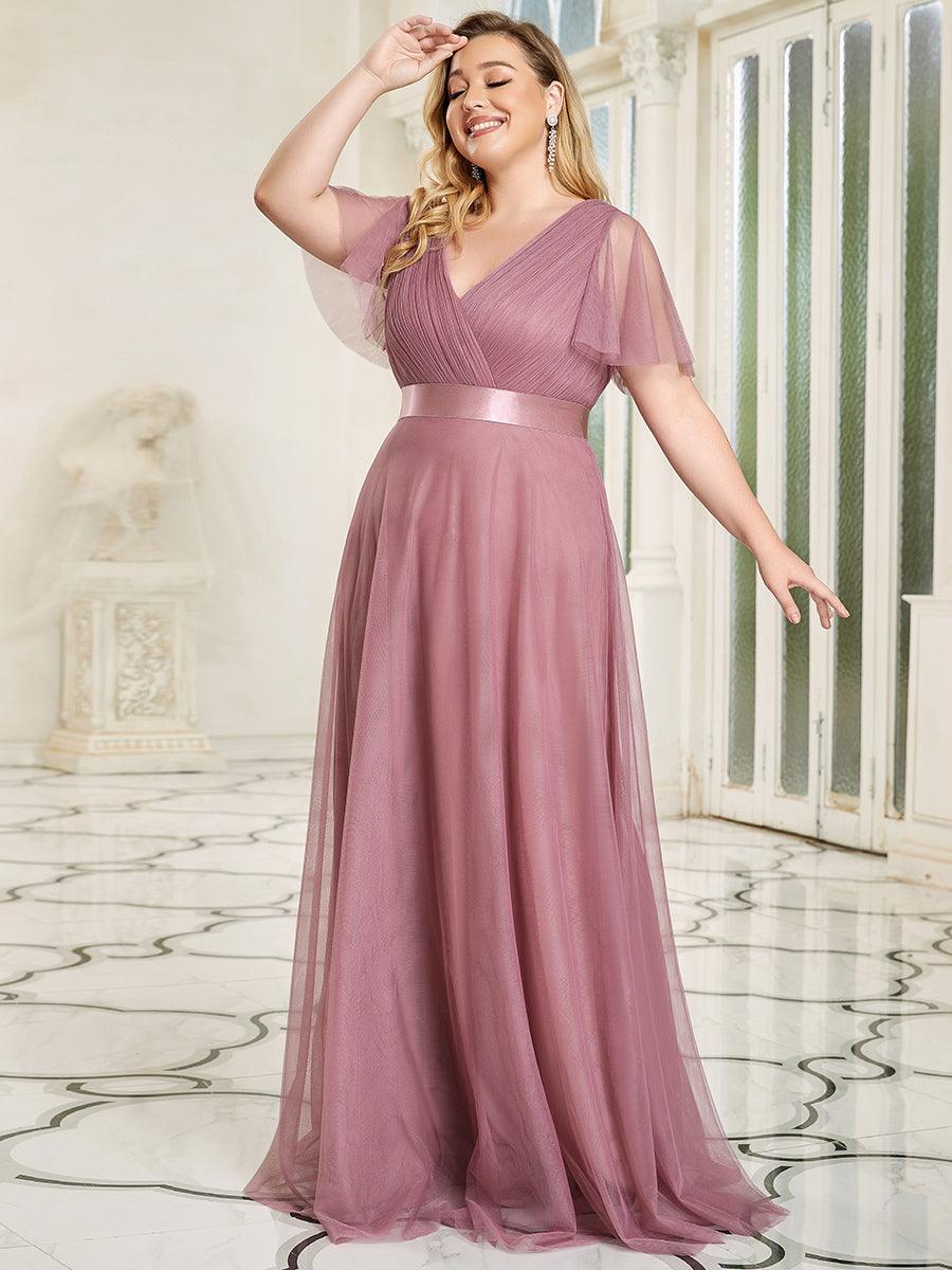 Robe de soirée grande taille pour femmes avec manches courtes