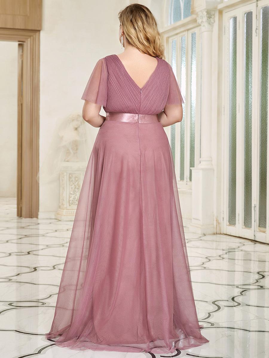 Robe mariage invitée à manches courtes et à double col V pour femmes #Couleur_Orchidee