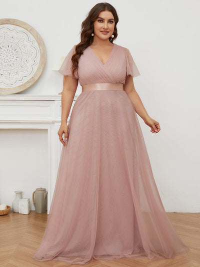pretty MISTE|Robe de demoiselle d'honneur grande taille pour femmes avec manches courtes