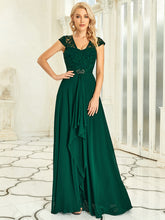 Robe d'Invité de Mariage en Dentelle Florale avec Mancherons #Couleur_Vert Fonce