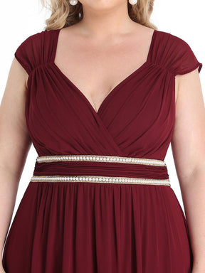 Robe de Soirée A-ligne en Mousseline de Soie avec Ceinture Perlée et Col en V de Grande Taille