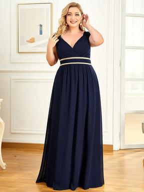 Robe de Soirée A-ligne en Mousseline de Soie avec Ceinture Perlée et Col en V de Grande Taille