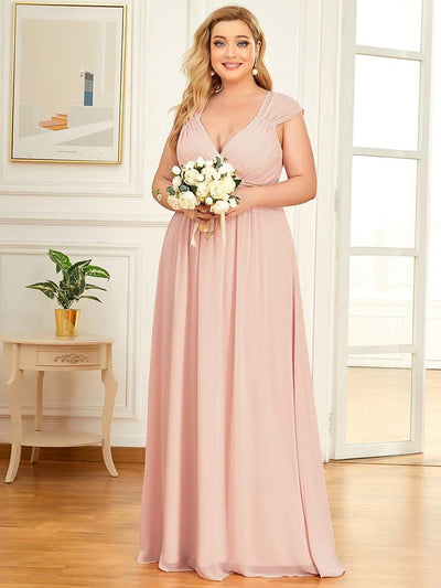 Robe de Soirée A-ligne en Mousseline de Soie avec Ceinture Perlée et Col en V de Grande Taille(Vente finale)