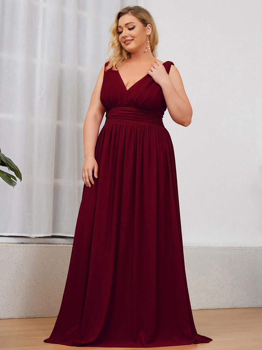 Taille personnalisée Robe de soirée sans manches plissé chiffon #Couleur_Bordeaux