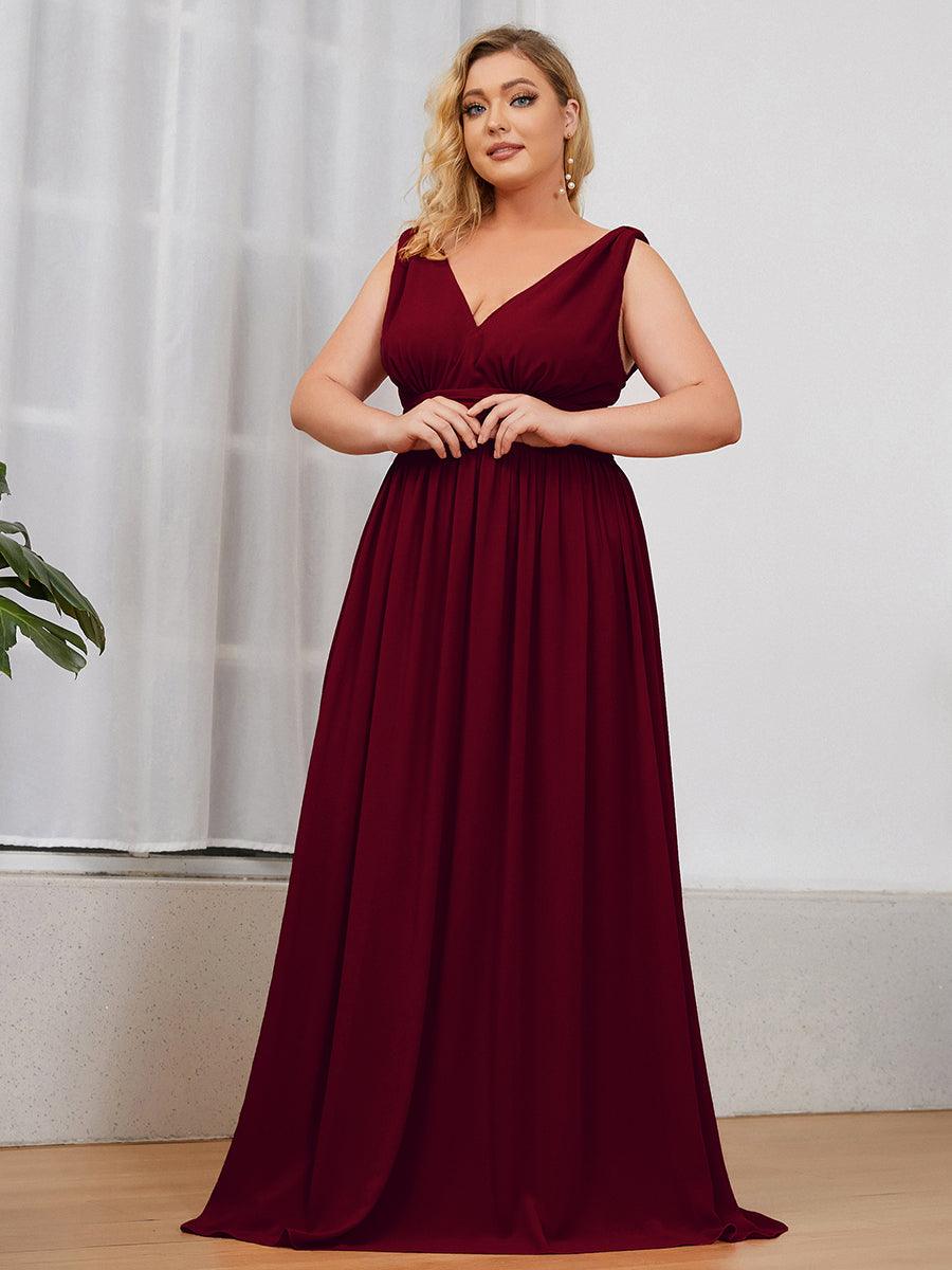 Robe de demoiselle d'honneur Grande Taille à Col V sans Manches #Couleur_Bordeaux