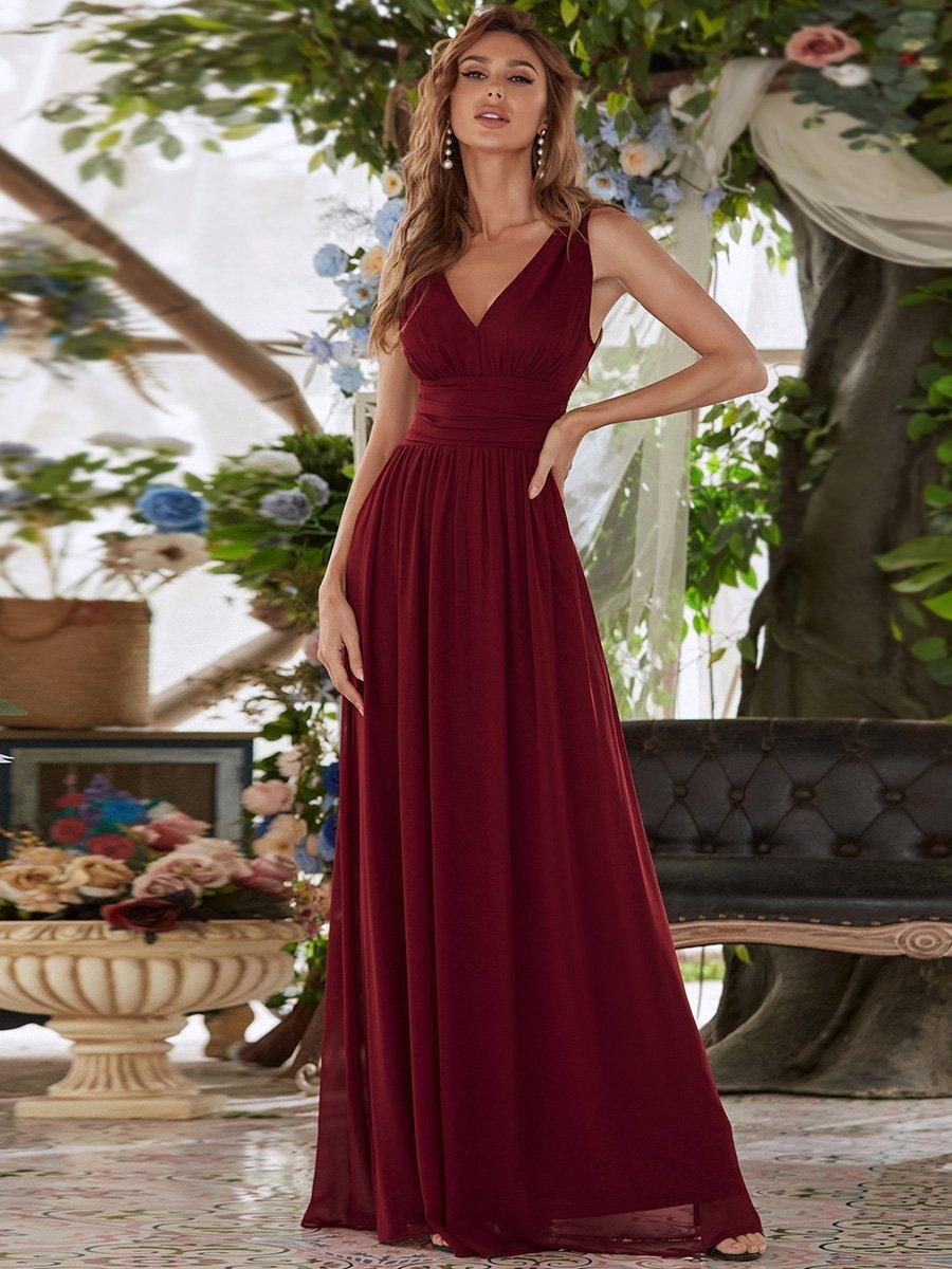 Robe de demoiselle d'honneur en mousseline sans manches #Couleur_Bordeaux