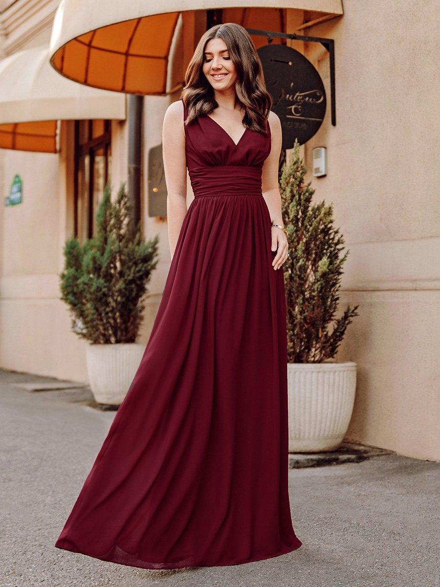 Robe de demoiselle d'honneur en mousseline sans manches #Couleur_Bordeaux
