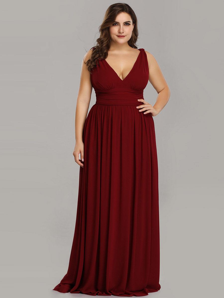 Robe de demoiselle d'honneur en mousseline sans manches #Couleur_Bordeaux