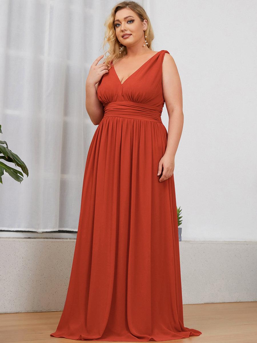Robes de soirée Grande Taille Semi-Formelle Chiffon à Col V sans Manches #Couleur_Burnt orange