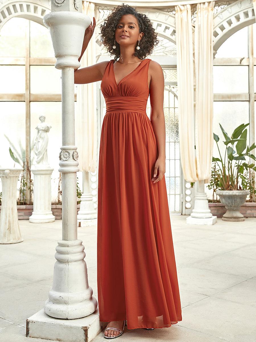 Robe de demoiselle d'honneur en mousseline sans manches #Couleur_Burnt orange