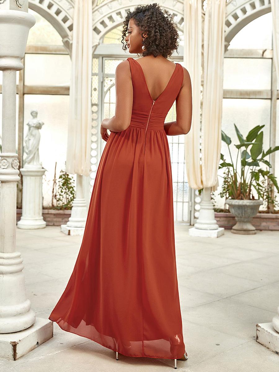 Robe de demoiselle d'honneur en mousseline sans manches #Couleur_Burnt orange