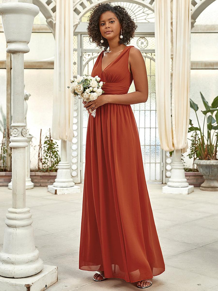 Robe de demoiselle d'honneur en mousseline sans manches #Couleur_Burnt orange