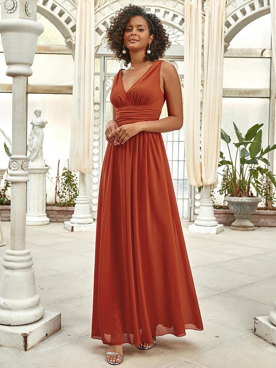 Robe de demoiselle d'honneur en mousseline sans manches #Couleur_Burnt orange