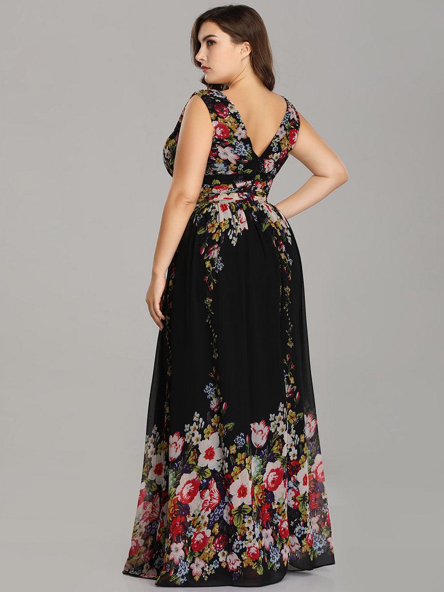 Robe de demoiselle d'honneur en mousseline sans manches #Couleur_Noir Imprime
