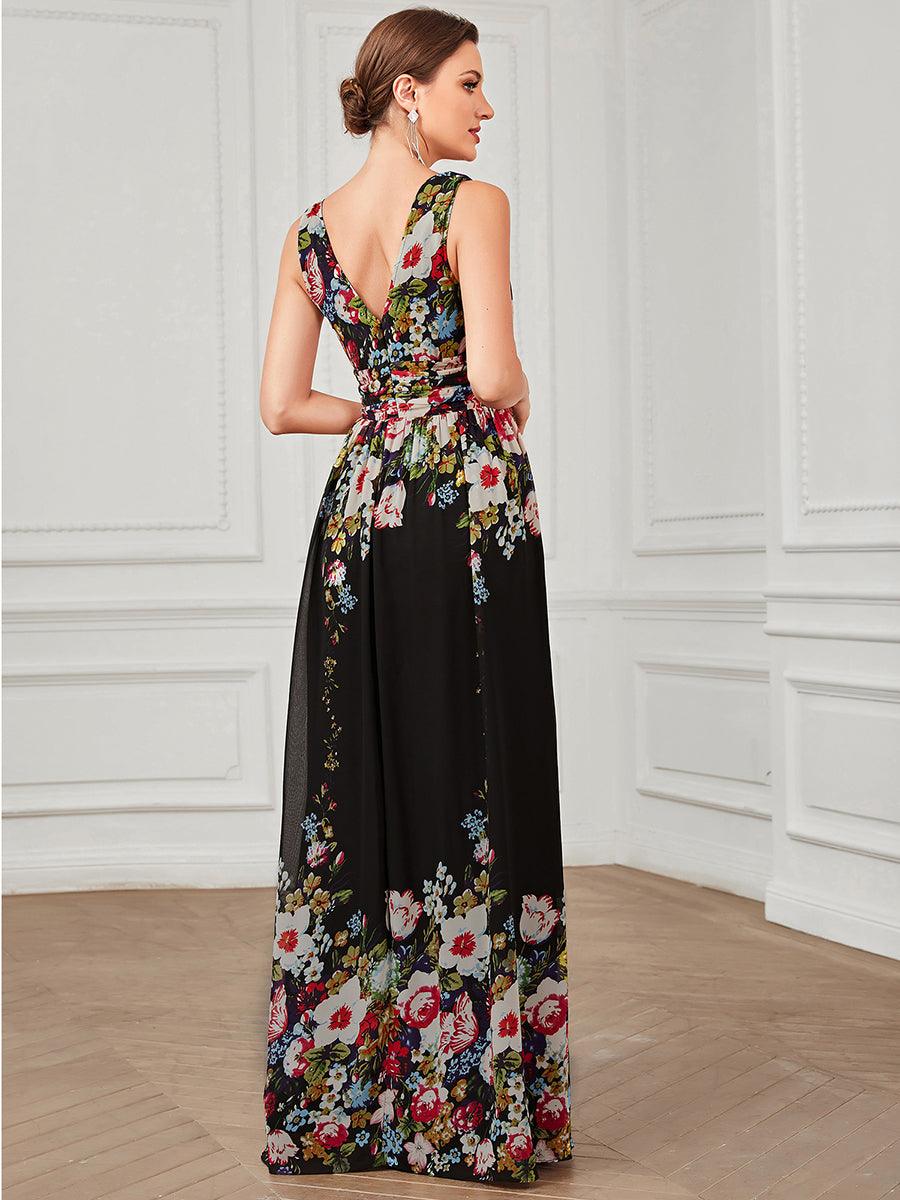 Robe de demoiselle d'honneur en mousseline sans manches #Couleur_Noir Imprime
